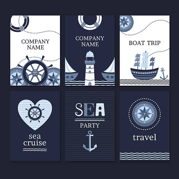 illustrations, cliparts, dessins animés et icônes de ensemble de cartes de marine - sailing ship passenger ship shipping cruise