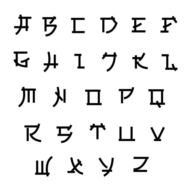 шрифт в японии стиле, векторные азиатские тип - typeset english culture alphabet black stock illustrations