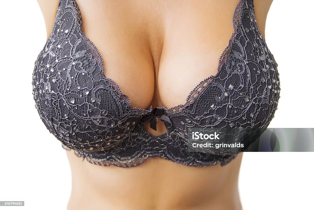 Belle grosse femme en soutien-gorge noir poitrine - Photo de Seins libre de droits