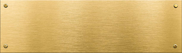 gold schild oder namensschild aus metall mit nieten - nameboard stock-fotos und bilder