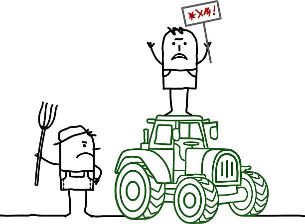 ilustraciones, imágenes clip art, dibujos animados e iconos de stock de los agricultores de historieta enojada con tractor - bitching