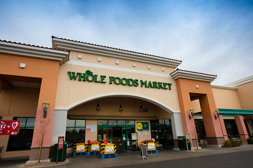 Las Vegas, USA - February 11, 2016: Whole Foods Store Front in Las Vegas, Nevada. Whole Foods Market Inc. is an American supermarket chain specializing in organic food.