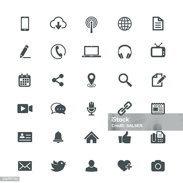 Universal Internet Icon Collection Stock Illustration - Download Image Now - Icon Symbol, Home Video Camera, Telephone