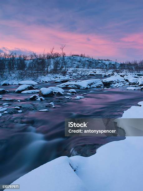 Frozen River Runs Through Arctic Tundra In Scandinavia Stock Photo - Download Image Now