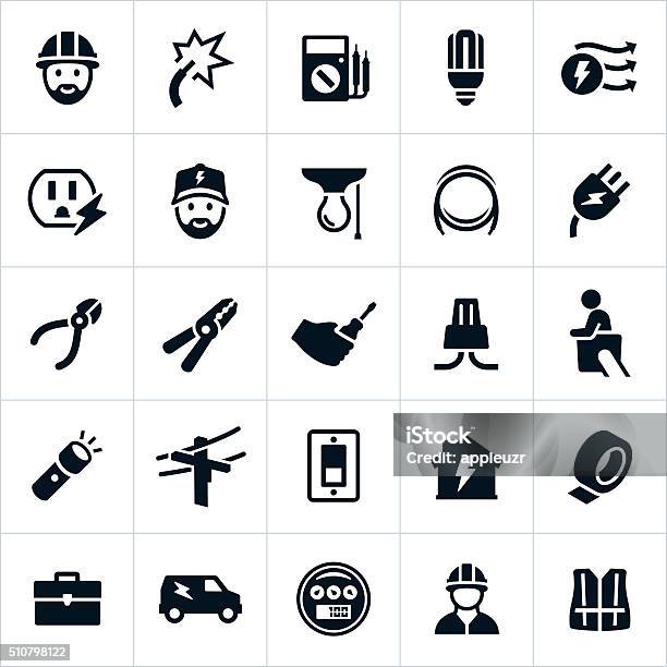 Electrician Icons Stock Illustration - Download Image Now - Icon Symbol, Electrician, Light Switch