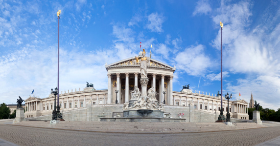 The Austrian Parliament in Vienna, Austria.  Panorama on sunny day.