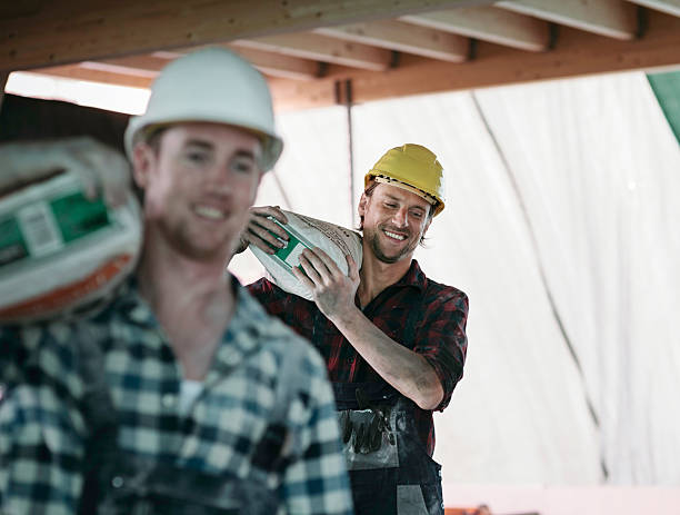Two Construction workers on Building site stock photo