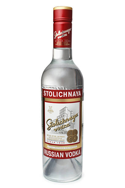 Bottle of vodka Stolichnaya (Stoli) SPI Group St.Petersburg, Russia - February 09, 2016: Bottle of vodka Stolichnaya (Stoli) SPI Group vodka stock pictures, royalty-free photos & images