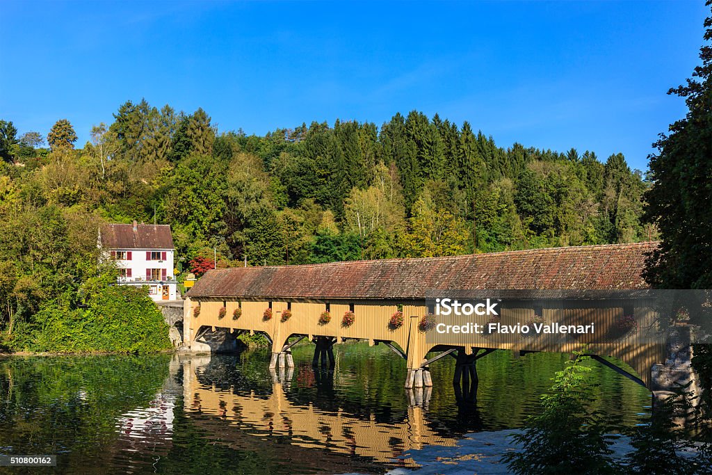 Rheinau, Covered Bridge - Switzerland Covered bridge over the Rhine river. Rheinau, Switzerland Covered Bridge Stock Photo