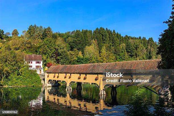 Rheinau Covered Bridge Switzerland Stock Photo - Download Image Now - Covered Bridge, Switzerland, Architecture