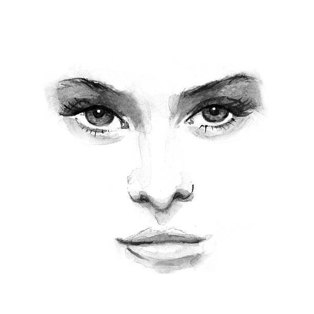 illustrations, cliparts, dessins animés et icônes de beauté visage 1. noir et blanc de aquarelle - women paint painting body paint