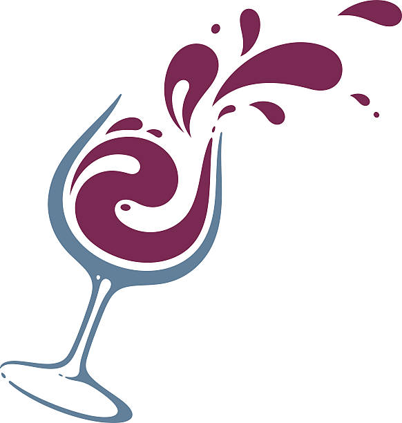Glass of wine Splashes of wine from glass swirly vines stock illustrations