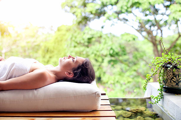 Woman relaxing in spa stock photo