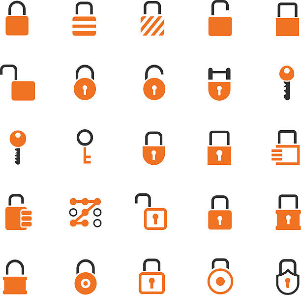 잠금 아이콘 세트 - safe safety combination lock variation stock illustrations