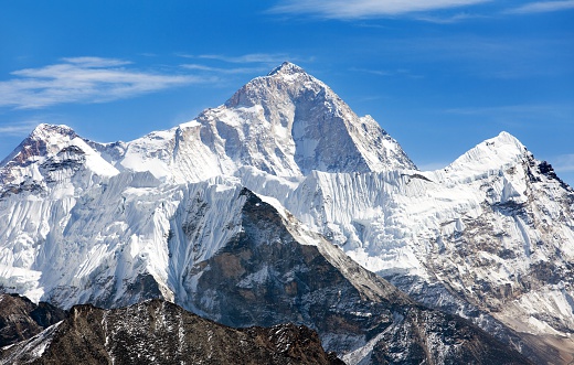 View of mount Makalu (8463 m) from Kongma La pass - Way to Everest base camp, three passes trek, Everest area, Sagarmatha national park, Khumbu valley, Nepal