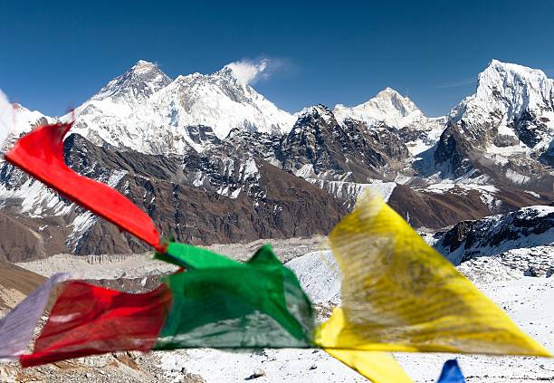 istock Mount Everest, Lhotse and Makalu with buddhist prayer flags 510851304