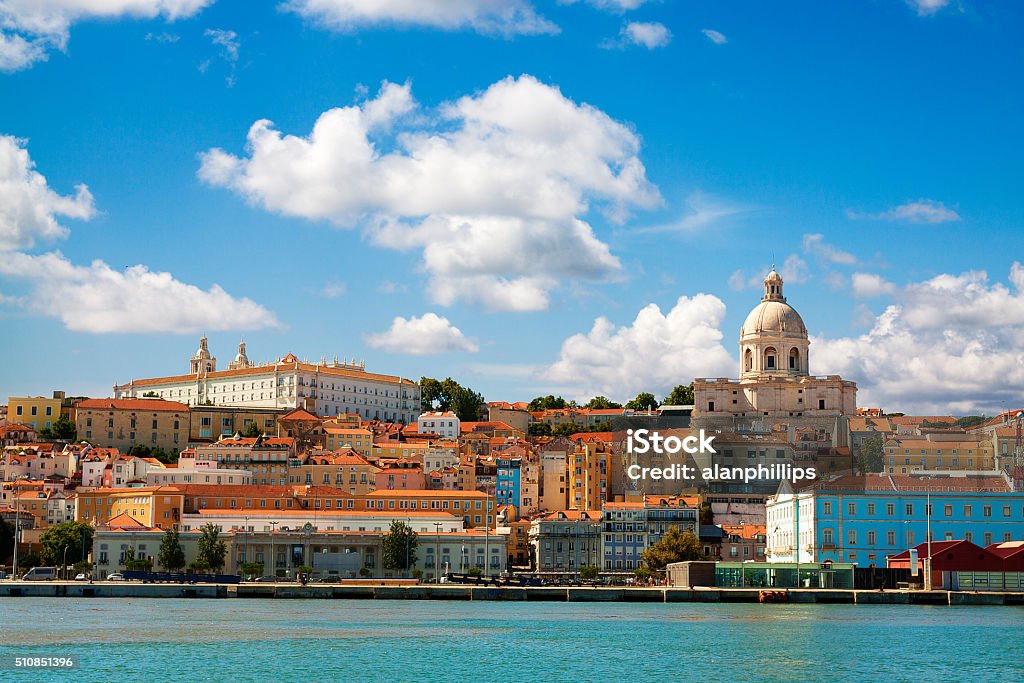 Beautiful view of Lisbon from the Tagus River. Beautiful view of Lisbon from the Tagus River. The scene is dominated by the Pantheon on the right hand side and the convent of Sao Vicent da Fora at upper left.  This is the view that greets visitors arriving by cruise ship. Lisbon Stock Photo