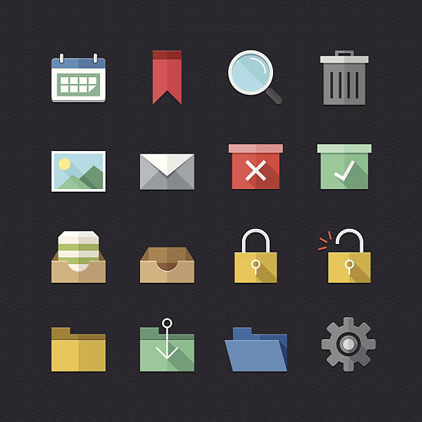 бизнес & office icons set с плоскими color style» - illustration and painting magnifying glass glass searching stock illustrations