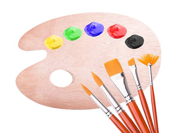 istock Paint palette and brush isolated on white 510852279