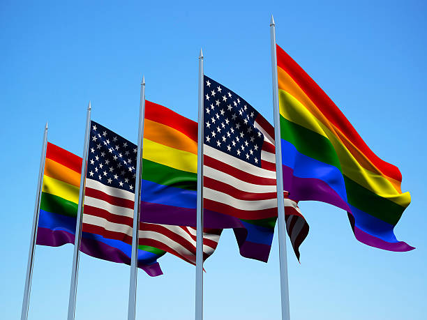 USA and Rainbow flags. 3d illustration