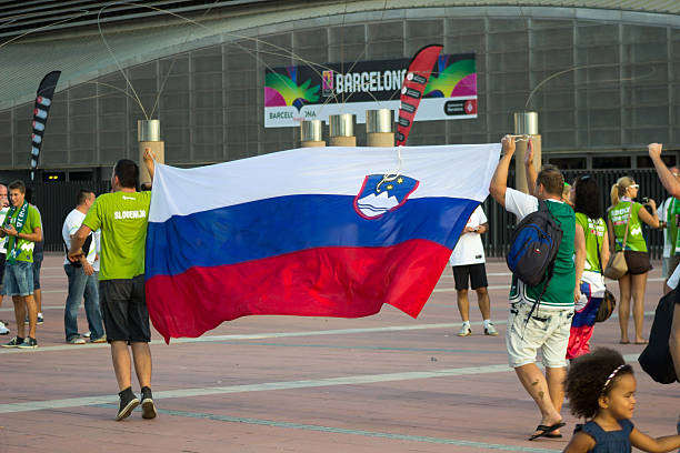 BARCELONA - SEPTEMBER 6: Slovenia fans before match Barcelona, Spain - September 6, 2014: Slovenia fans before match Round of 16 Basketball Worldcup, Slovenia vs Dominicana Republic Basketball Worldcup, in Palau Sant Jordi stadium mavericks california stock pictures, royalty-free photos & images