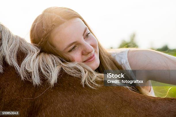 Cute Teenage Girl And Her Horse Stock Photo - Download Image Now - Horse, Love - Emotion, Portrait