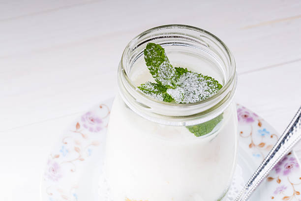 istock Open glass jar of yogurt 510854302