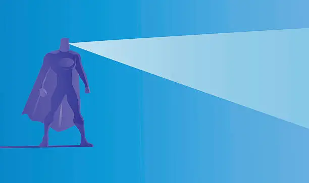 Vector illustration of Vector Superhero Silhouette Shooting X-Ray Laser