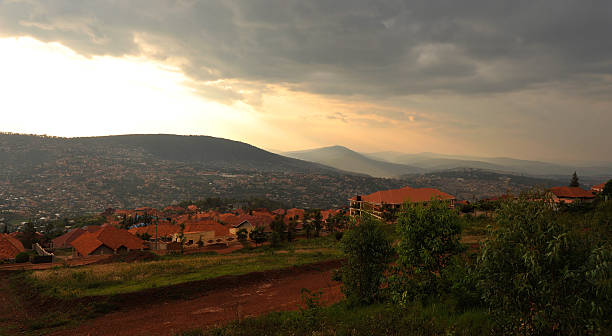 Rwanda: sunset on Kigali from the Rebero hill stock photo