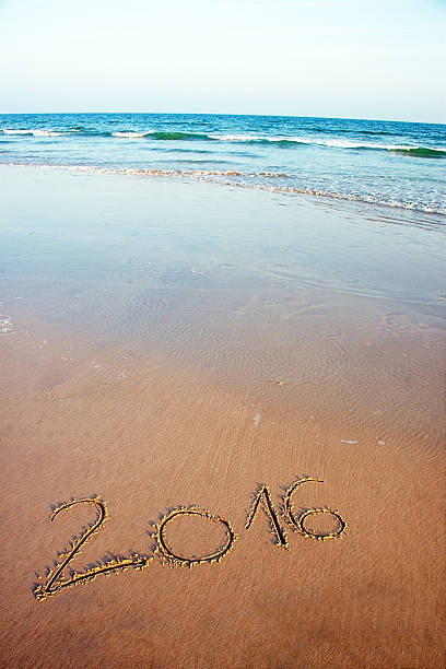 istock Year 2016 written in sand on tropical beach 510857545