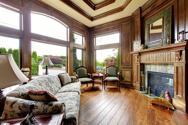 istock Large luxury living room with big windows. 510859026