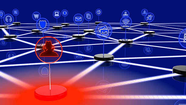 Network of internet of things attacked by a hacker stock photo