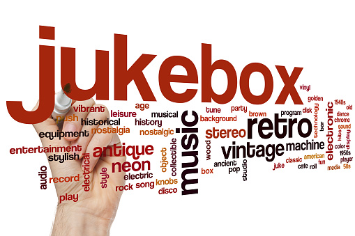 Juke Words Jukebox Word Cloud Stock Photo - Download Image Now - Arts Culture and ...