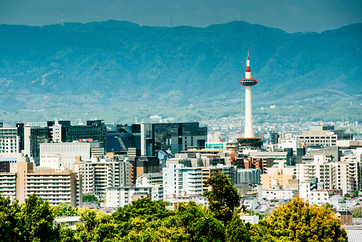 Elevated view of Kyoto Tower. Japan
