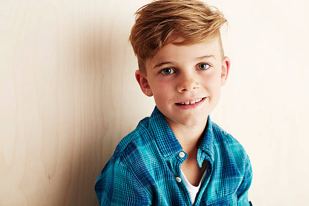 istock Portrait of young boy checked shirt, smiling 510866697
