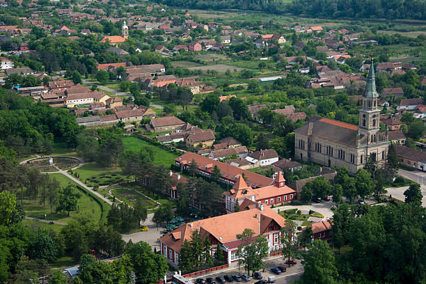 istock Small city on aerial view. 510866719