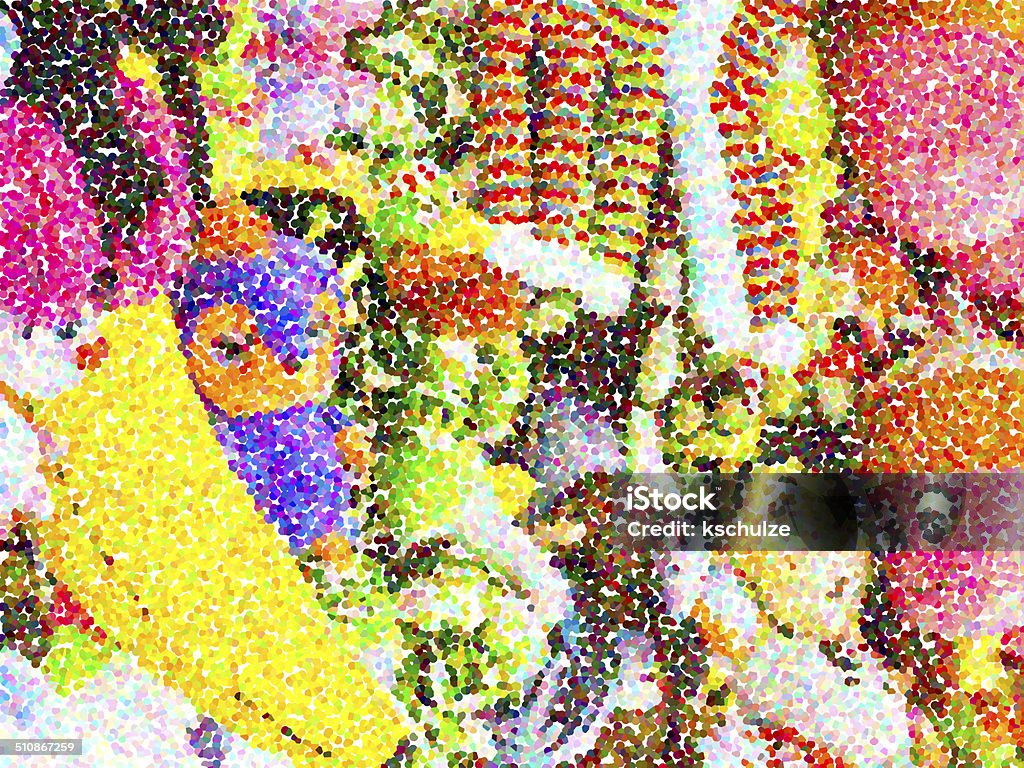 Carnival abstract Pointillized abstract of stuffed toy prizes, including an oversize banana, in a carnival booth Pointillism Stock Photo