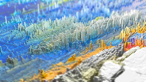 istock 3D render of an abstract Landscape made of tiny cubes 510868999
