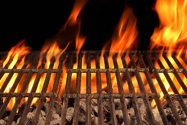 istock Empty Barbecue Fire Grill And Burning Charcoal With Bright Flame 510869484