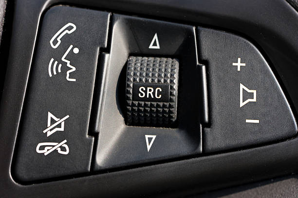 istock Phone button on a car's steering wheel 510869988