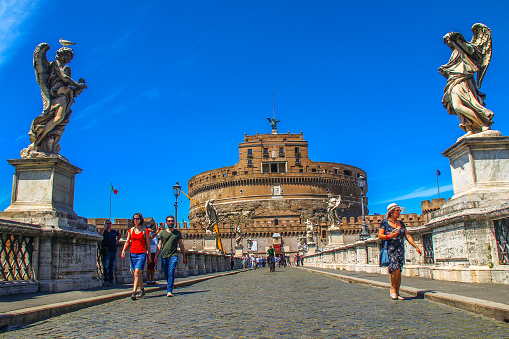 Rome, Italy - May 07, 2015 - Tourists visit at Castel Sant' Angelo.