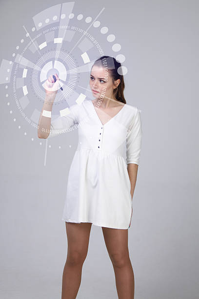 istock Future technology. Woman working with futuristic interface 510872580