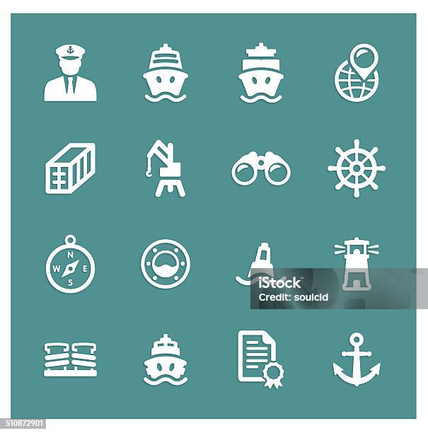 Shipping Port Icons Stock Illustration - Download Image Now - Crane - Machinery, Harbor, Moored
