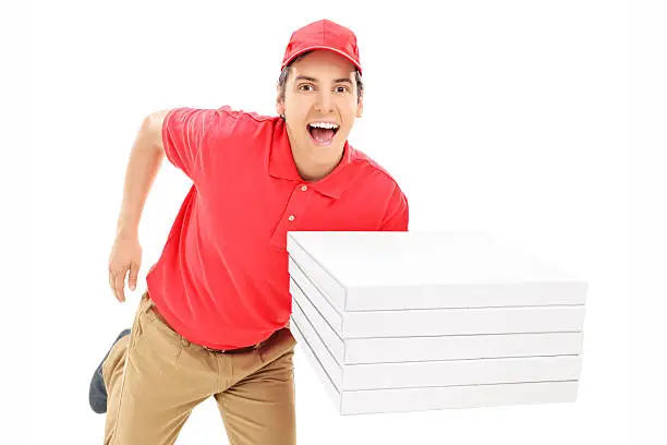 Photo of Fast pizza delivery guy running