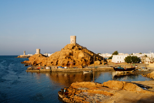 Fort and Lighthouse  in Sur in the Sultanate of Oman in the Middle East.