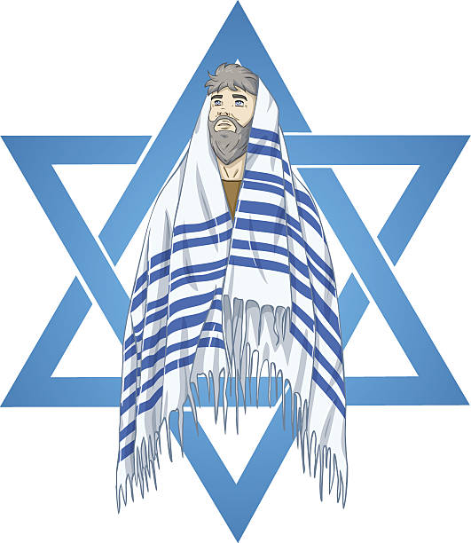 Star Of David Rabbi With Talit vector art illustration