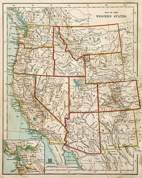usa karte 1877 westlichen staaten - montana map old cartography stock-fotos und bilder