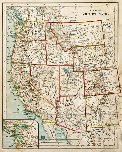 estados unidos del oeste de estados unidos mapa 1877 - montana map usa old fotografías e imágenes de stock