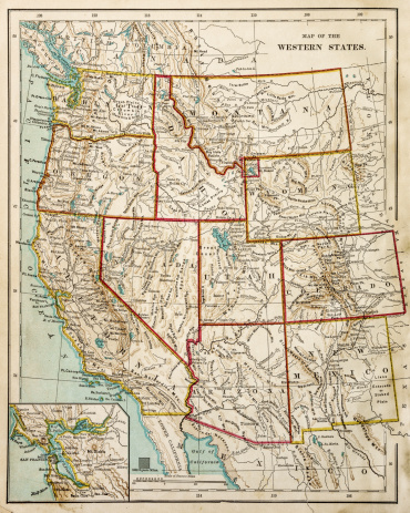 USA Western states map - Texas, Louisiana, Arkansas, Mississippi (1877)