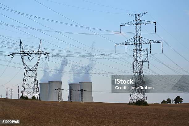 Cooling Towers At Nuclear Power Plant Stock Photo - Download Image Now - Architecture, Cable, Chimney